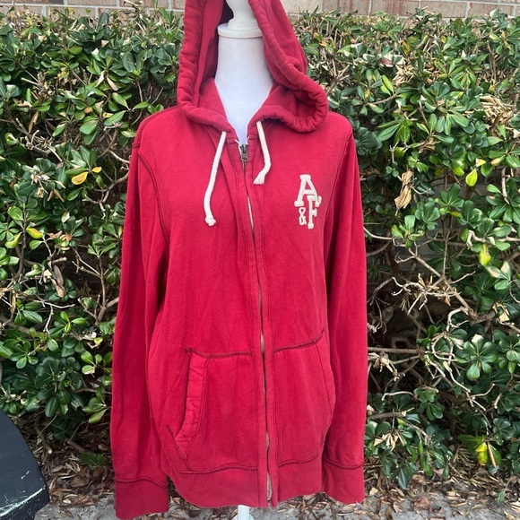 Vintage Abercrombie & Fitch Red Zip-Up Hoodie Mens Size Large - Picture 1 of 6